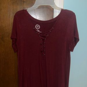Burgundy criss-cross front blouse